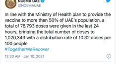 COVID-19: Over 1 million UAE residents have already taken the coronavirus vaccine
